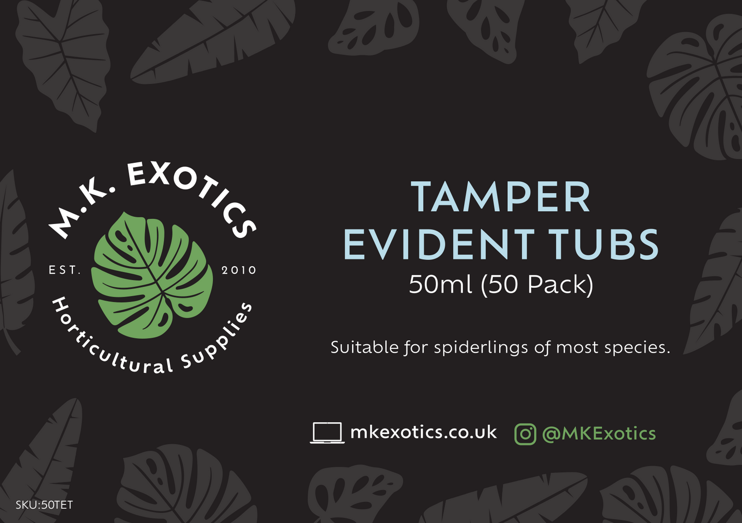 Tamper Evident Tubs 50ml x50 Invertebrate and Reptile Accessories