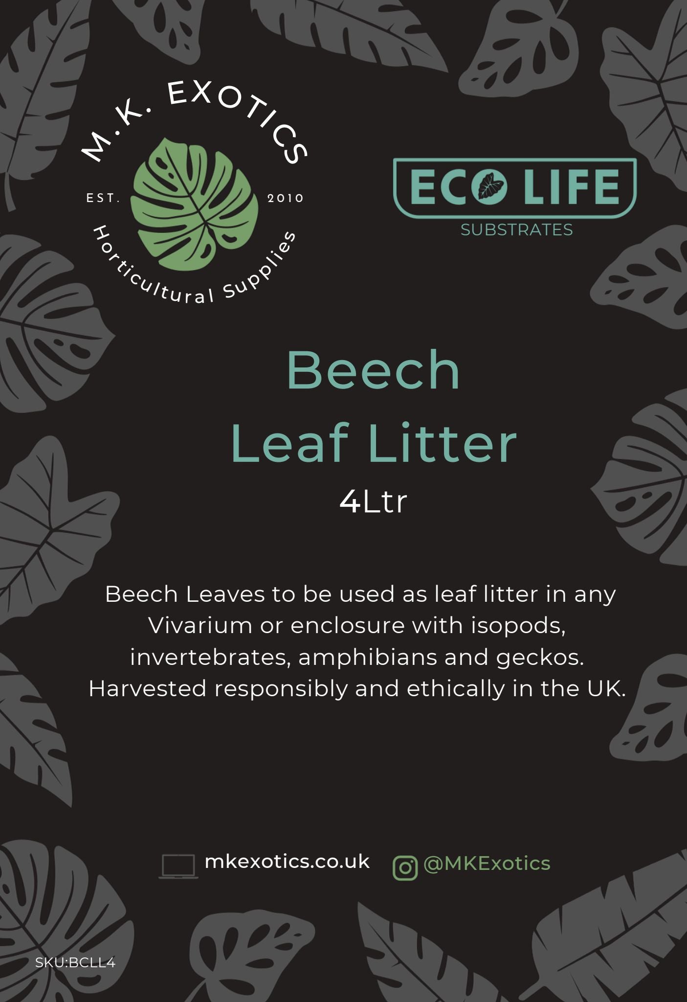 Eco Life Beech Leaf Litter 4Ltr Reptile Invertebrate Substrate