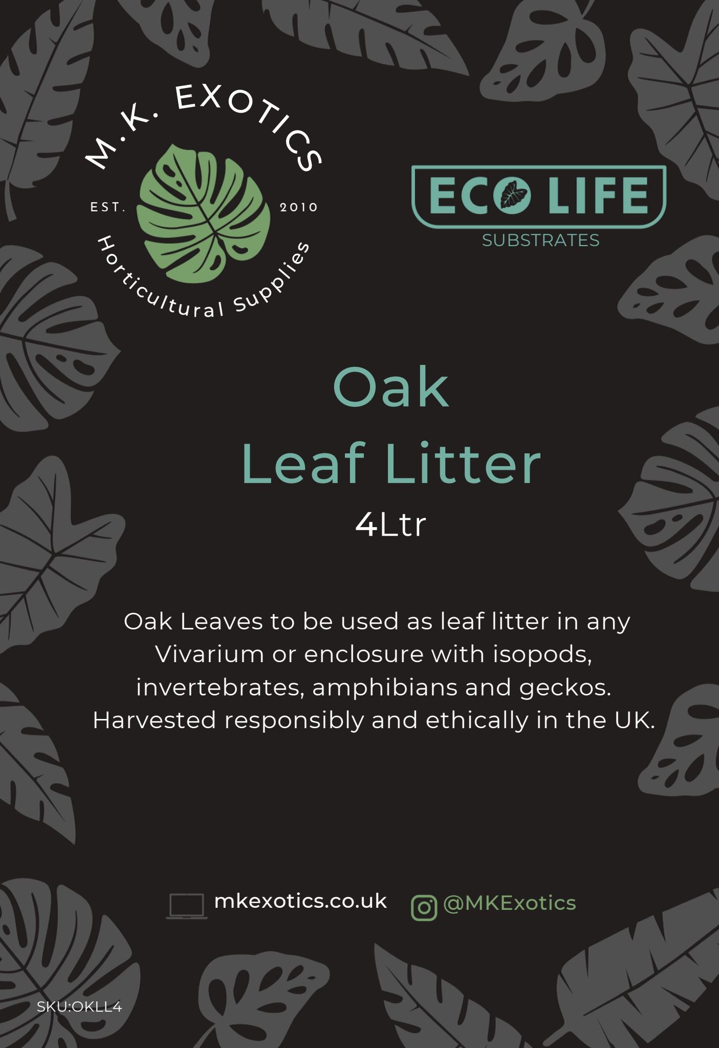 Eco Life Oak Leaf Litter 4Ltr Reptile Invertebrate Substrate