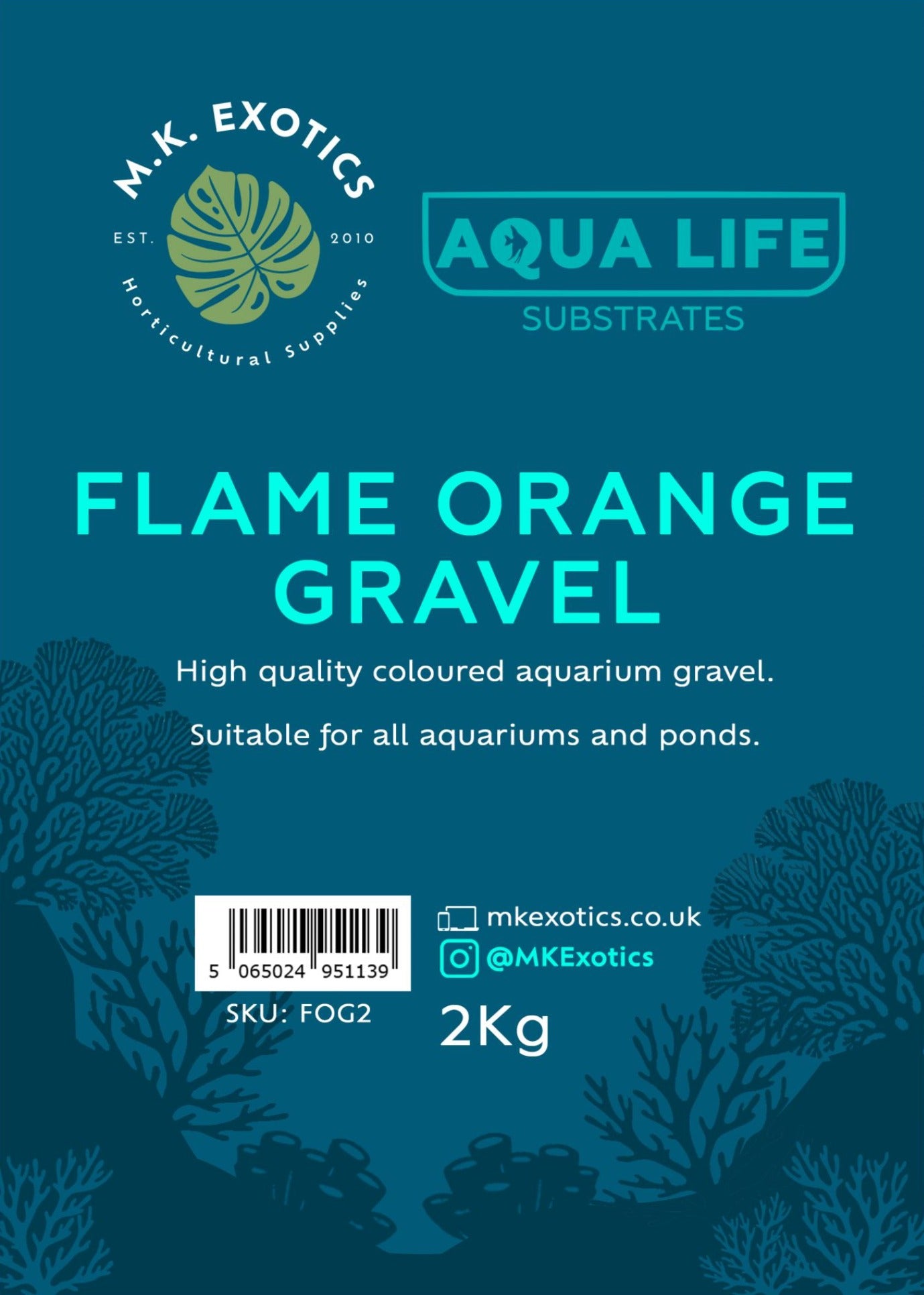 Aqualife Flame Orange Gravel 2Kg Aquatic Invertebrate Reptile Substrate