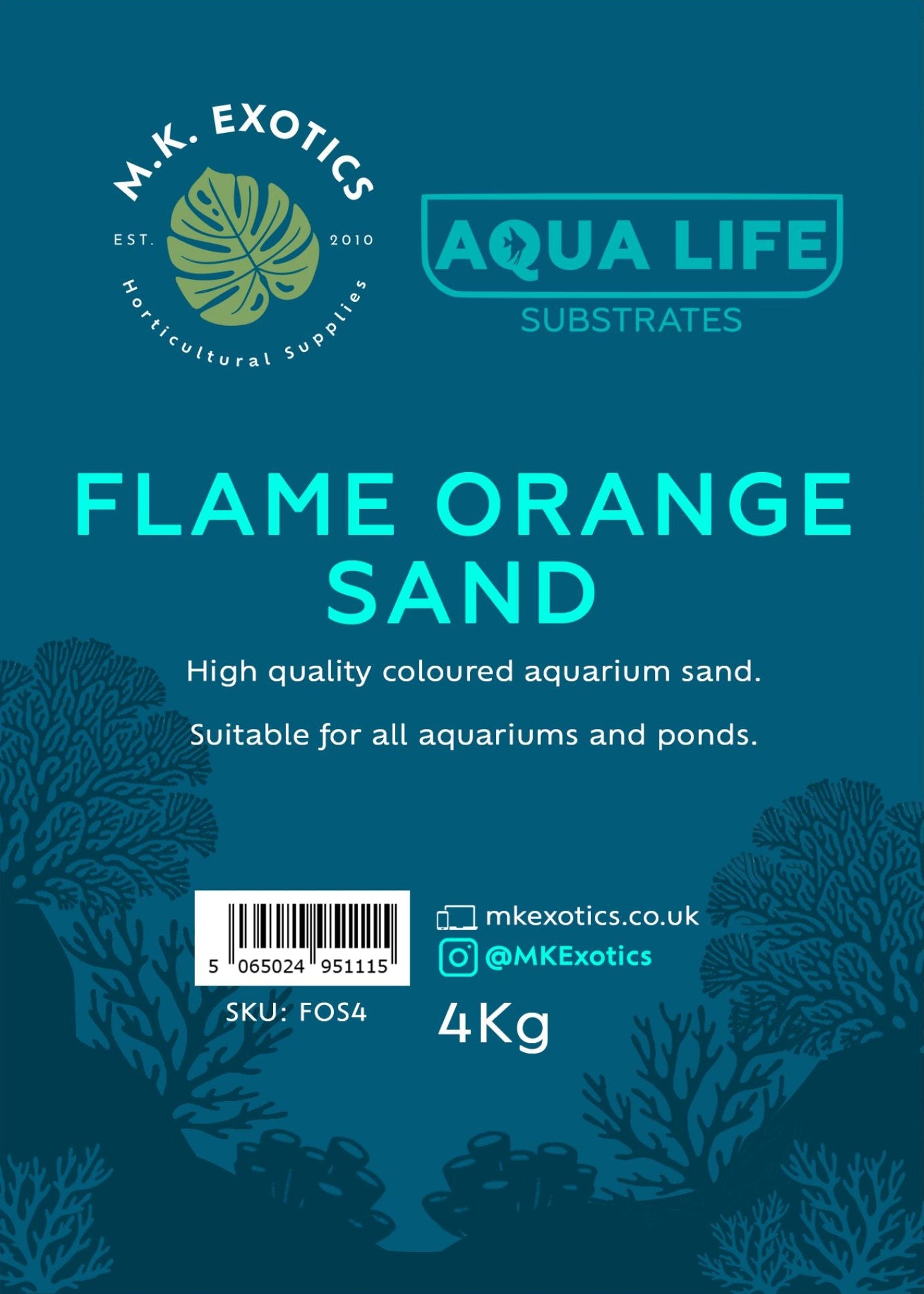 Superior quality aquarium sand in a vibrant orange colour.

Manufactured and packed in the UK

Suitable for all aquariums and ponds.