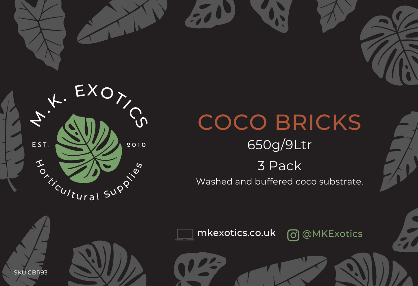 Coco Substrate Brick 650g 9Ltr 3 Pack Invertebrate and Reptile Substrate