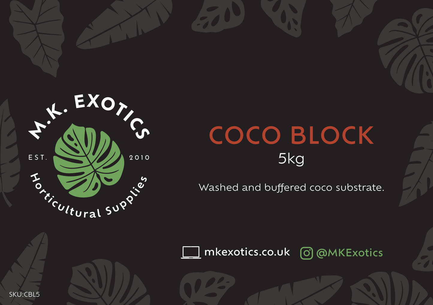 Coco Substrate Block 5Kg 75Ltr Invertebrate and Reptile Substrate